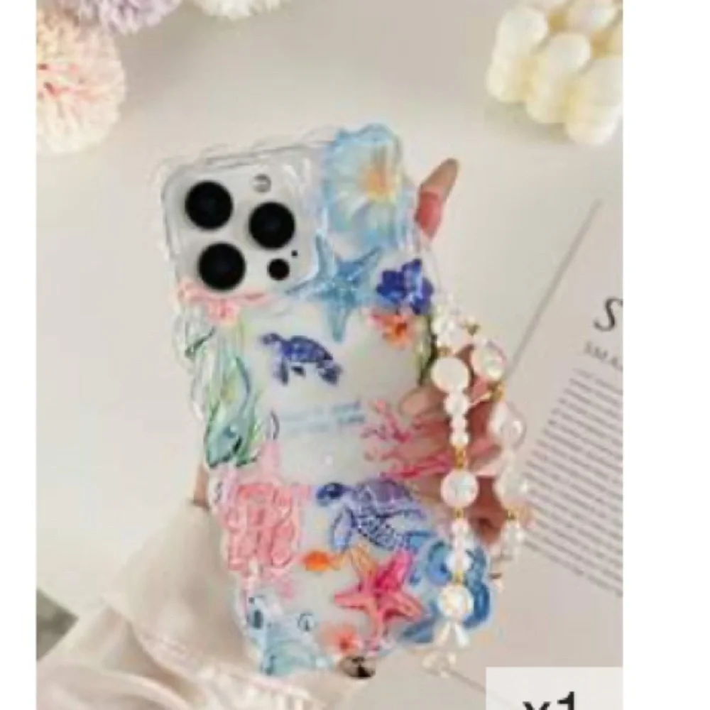 Colorful Floral and Starfish iPhone Case with Beaded Strap